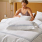 PureWoven Giza Egyptian cotton duvet cover set, white with blue embroidered border.