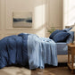 Blue rayon derived from bamboo bedding bundle with textured waffle blanket.