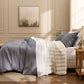 Grey rayon bamboo duvet, cream plush blanket, white sheets luxe bundle.