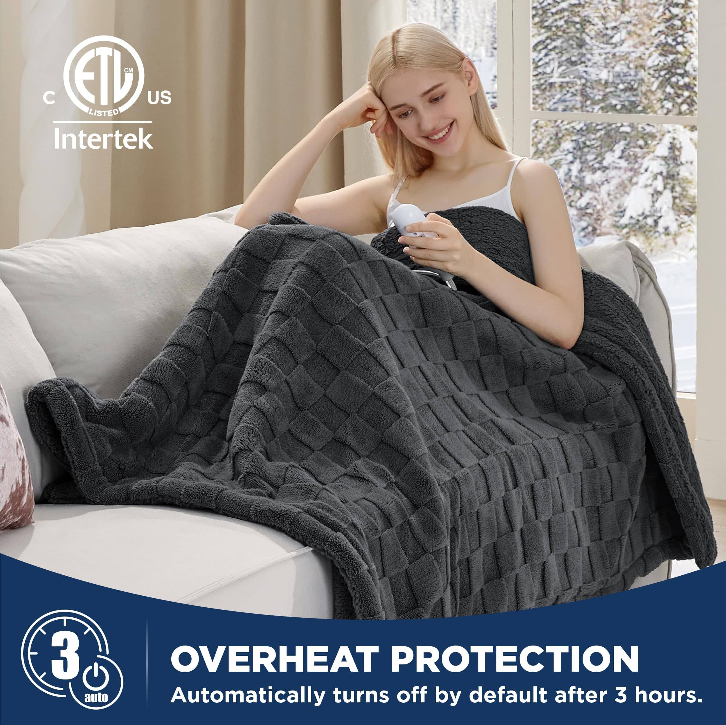 Bedsure Electric Heated Textured Fleece Blanket