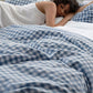 Washed cotton blue gingham duvet cover and sheet set bundle for comfortable sleep.