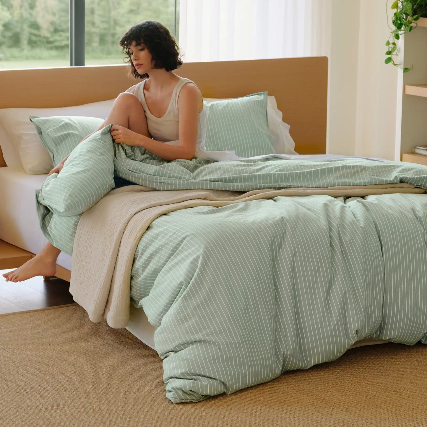 PureWoven Washed Cotton Striped Duvet Cover Set