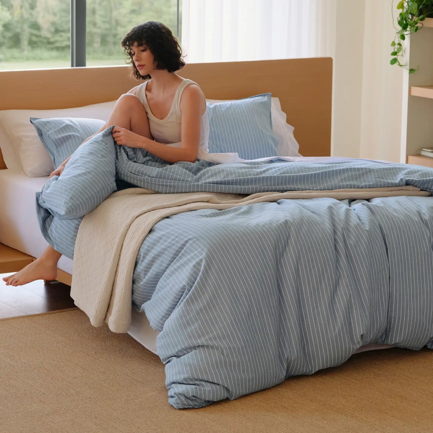 PureWoven Washed Cotton Striped Duvet Cover Set