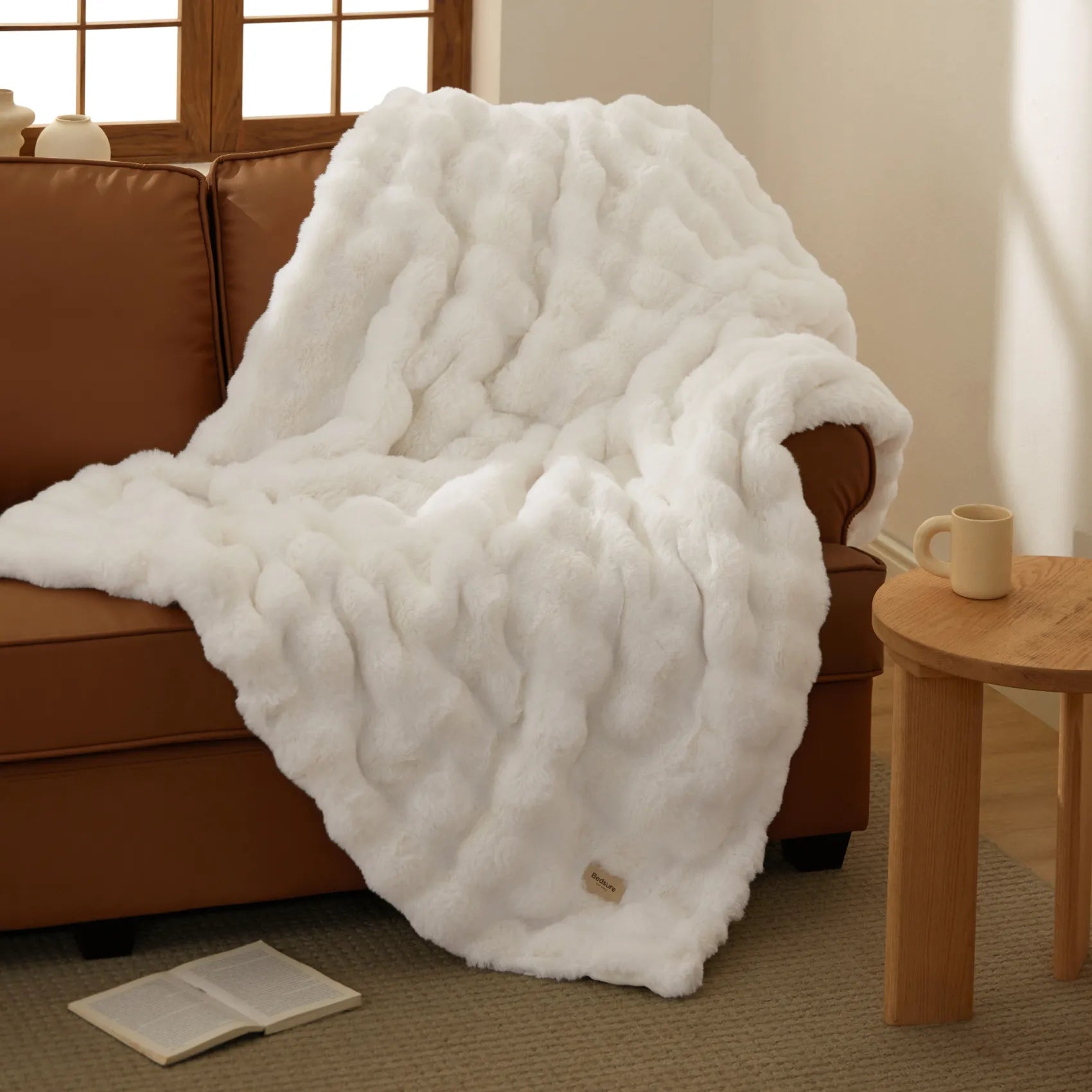 White textured plush blanket from Rayon Bamboo Luxe Bundle.
