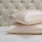 Beige Beauty Sleep Pillowcases: cooling nylon-spandex, silk-like finish, zipper detail.