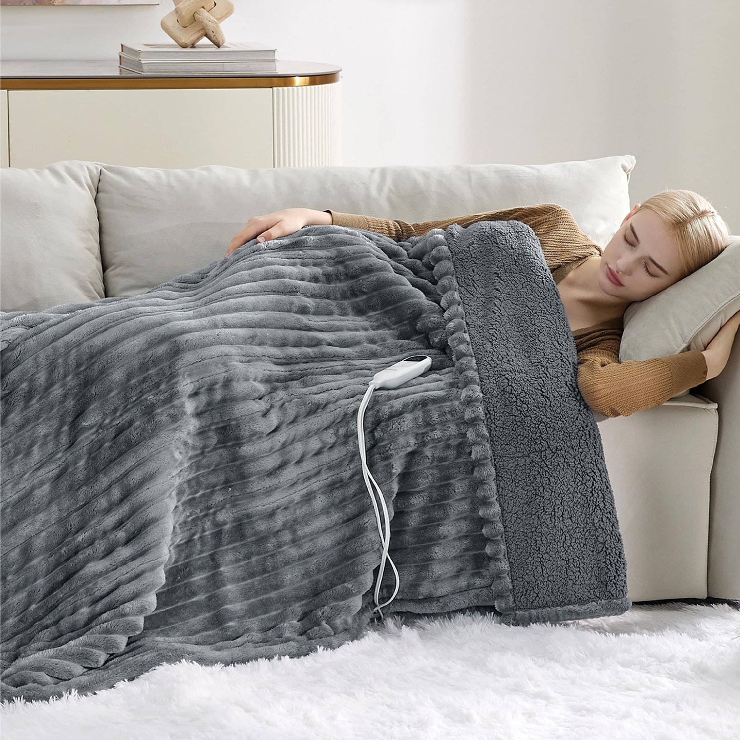 Striped Flannel Heated Blanket