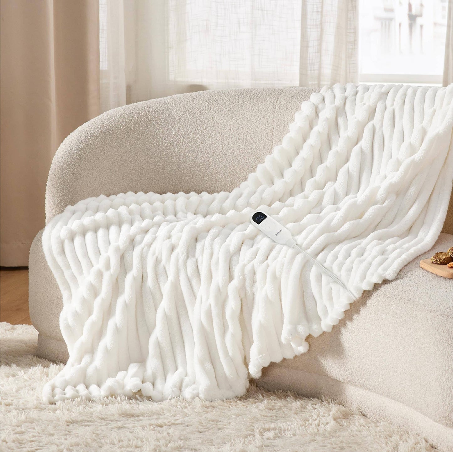 Striped Flannel Heated Blanket