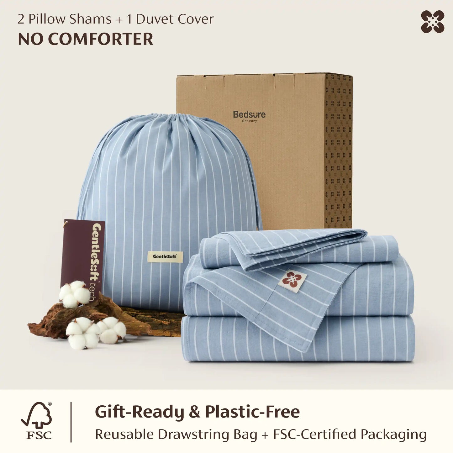 PureWoven Washed Cotton Striped Duvet Cover Set