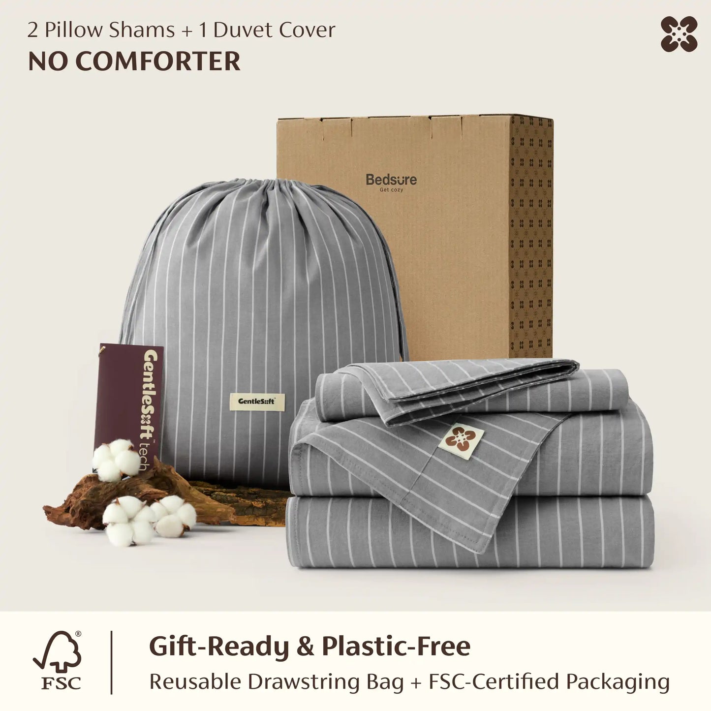 PureWoven Washed Cotton Striped Duvet Cover Set