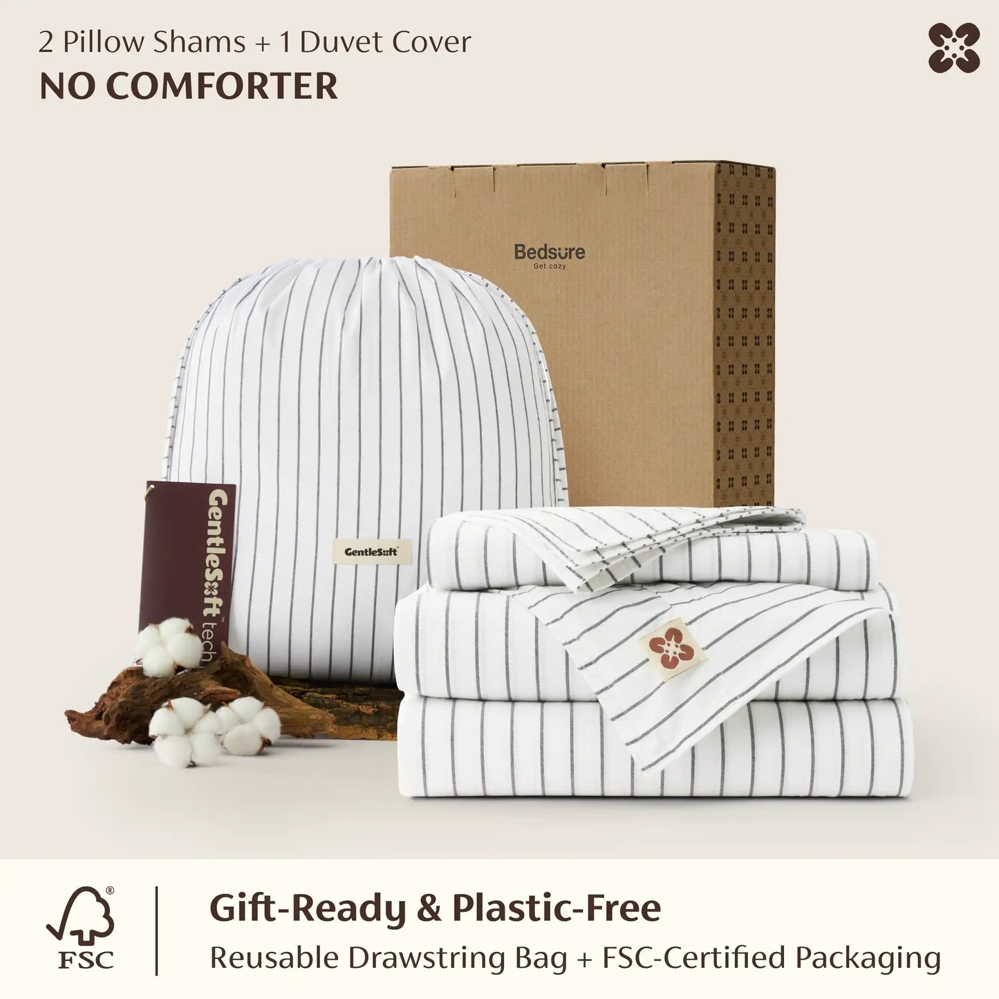 PureWoven Washed Cotton Striped Duvet Cover Set