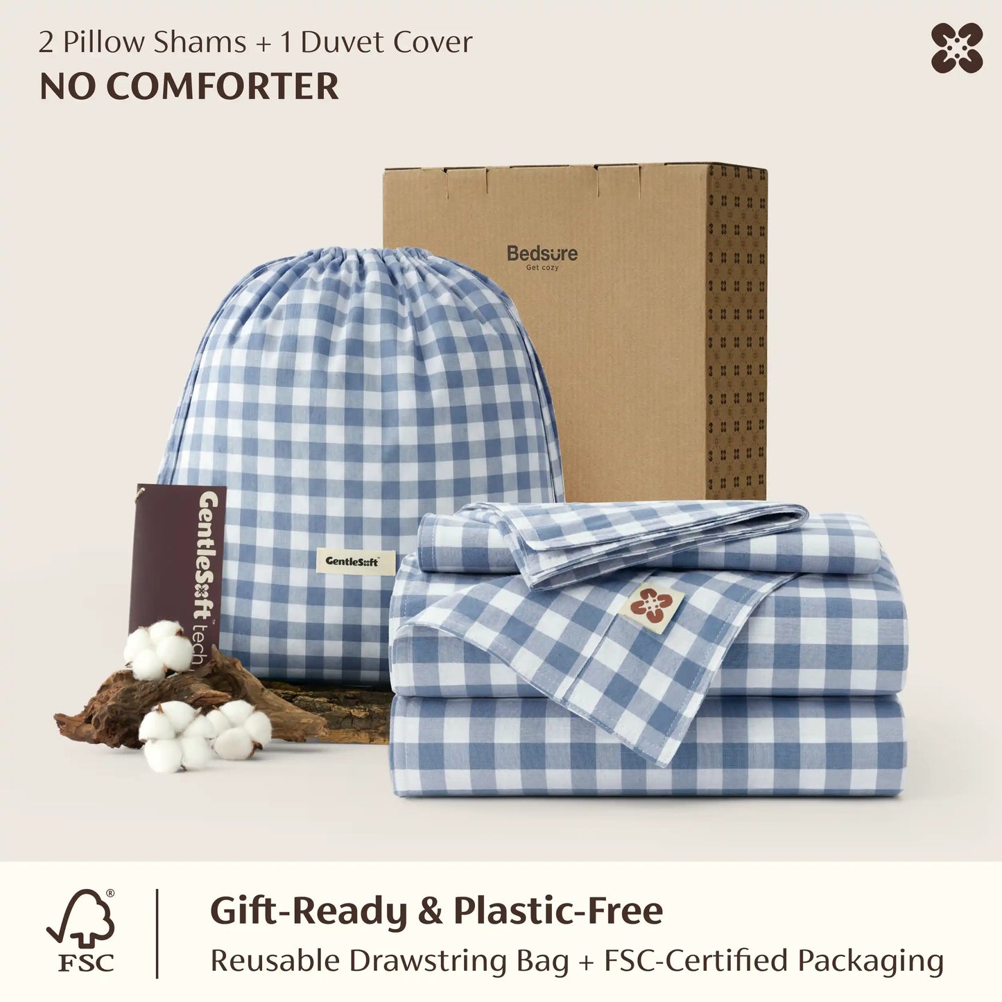 PureWoven Washed Cotton Gingham Duvet Cover Set