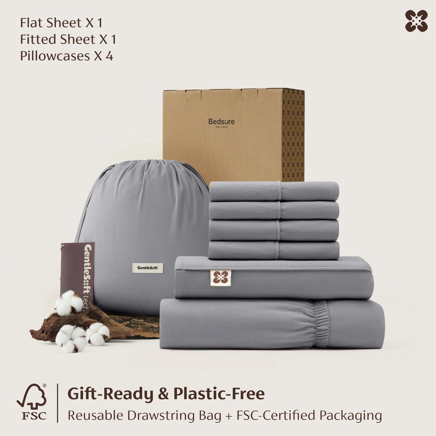 PureWoven™ 6-Piece Washed Cotton Sheet Set