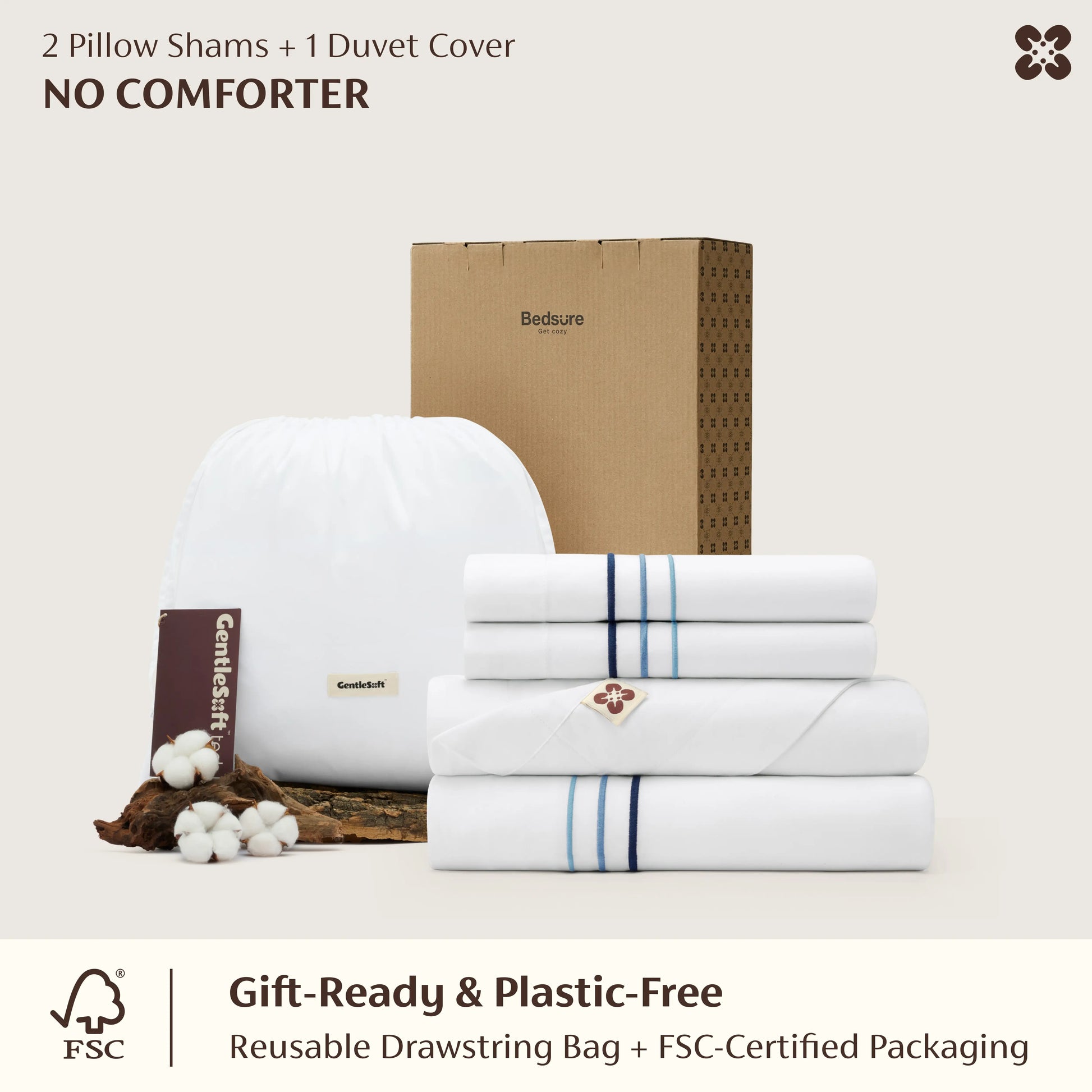 PureWoven Giza Egyptian Cotton duvet cover set, white with blue stripes, includes 2 shams. No comforter.