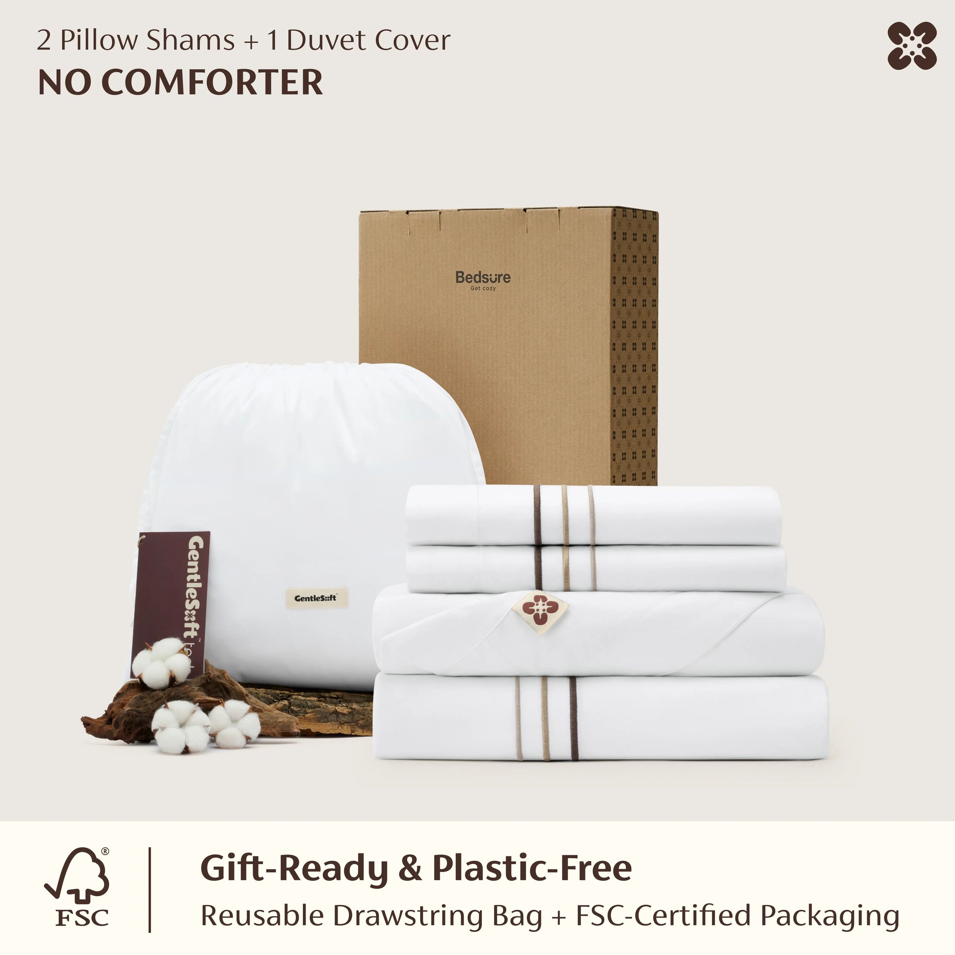 PureWoven Giza Egyptian Cotton duvet cover & 2 shams, gift packaging.