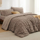 Brown seersucker bed-in-a-bag set featuring textured comforter and pillow shams.