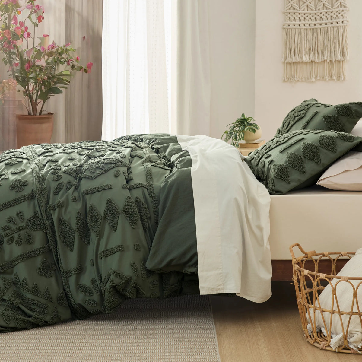 Boho Tufted Embroidery Duvet Cover Set