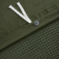 PureWoven olive green 100% cotton waffle weave duvet cover detail with button