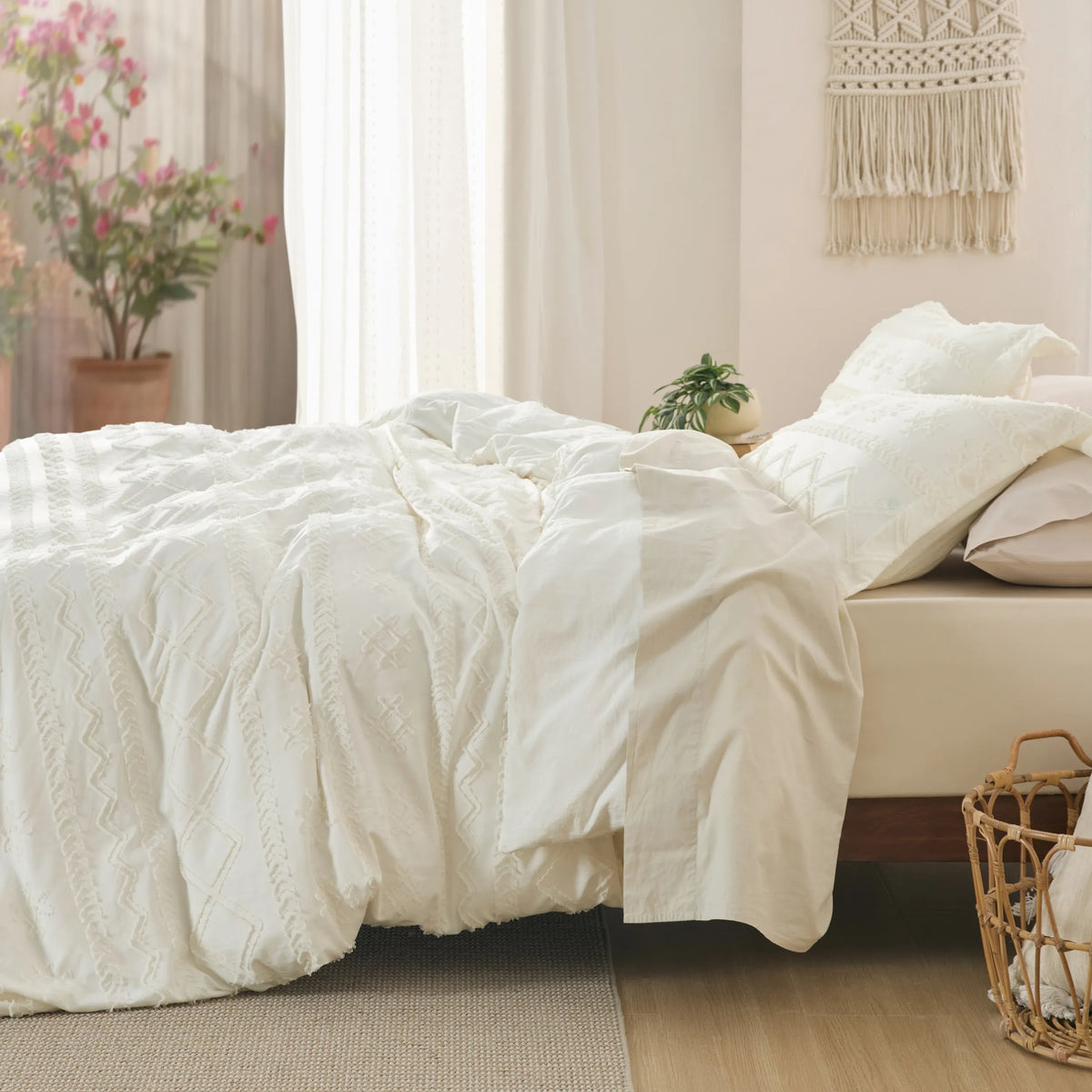 Boho Tufted Embroidery Duvet Cover Set