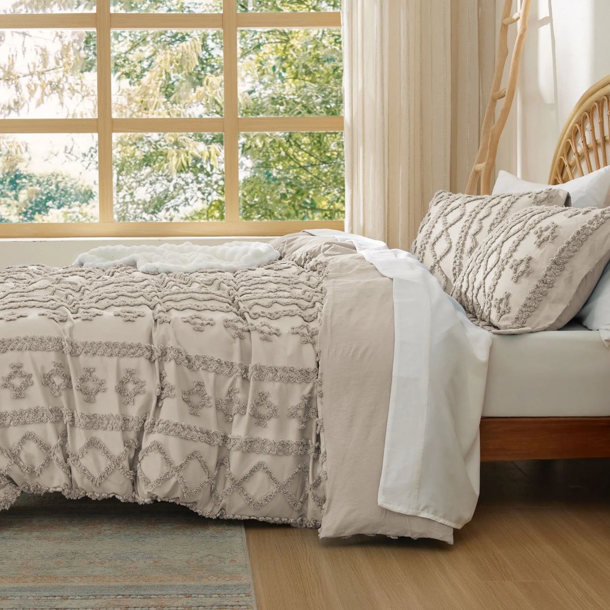Boho Tufted Embroidery Duvet Cover Set
