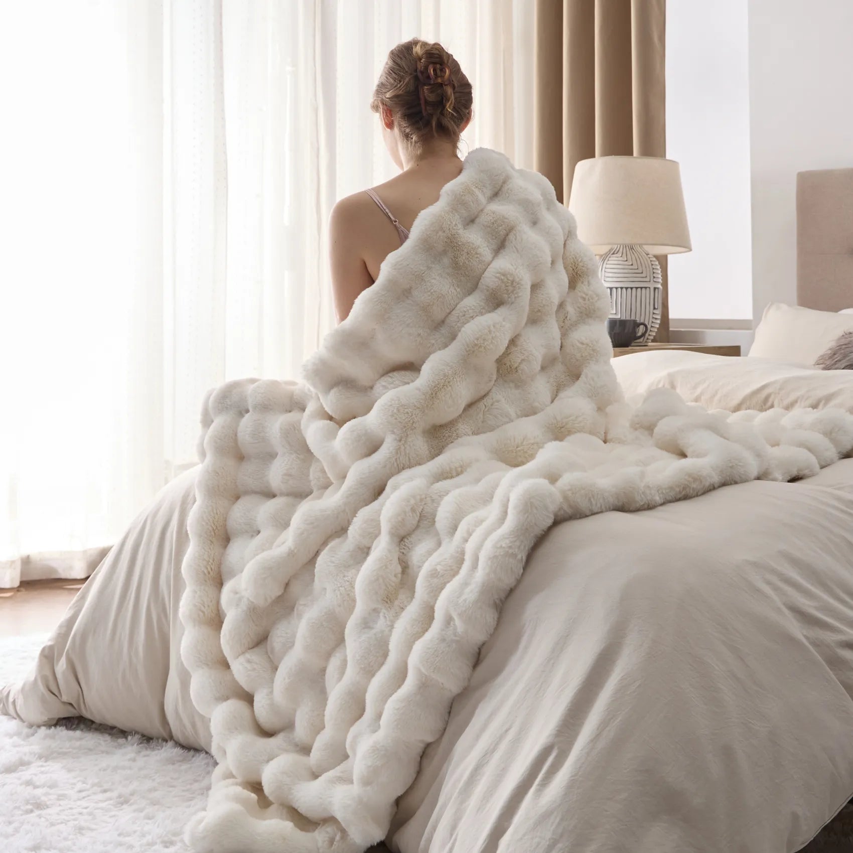 Cream textured plush blanket from Rayon Derived Bamboo Luxe Bundle.