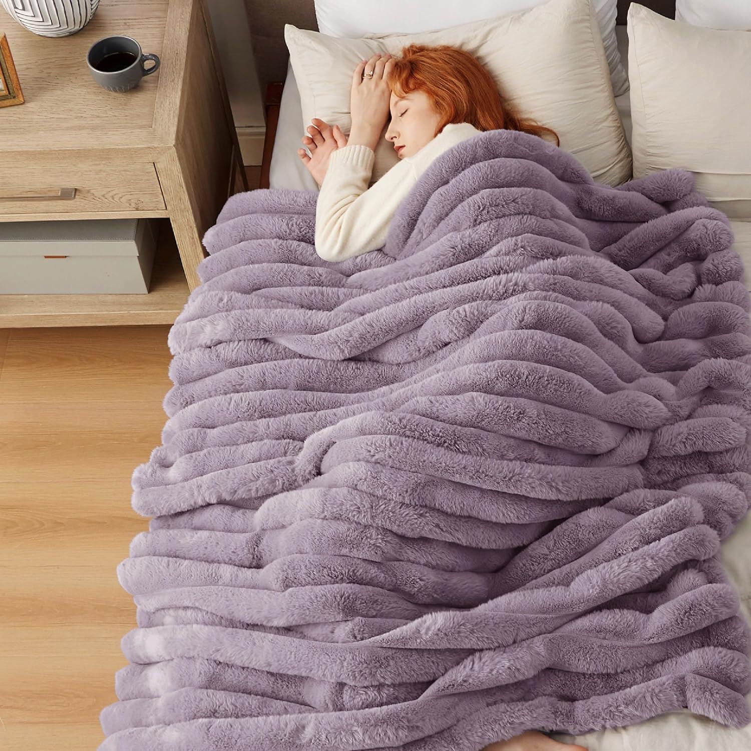 Bedsure Faux Fur Striped Throw Blanket