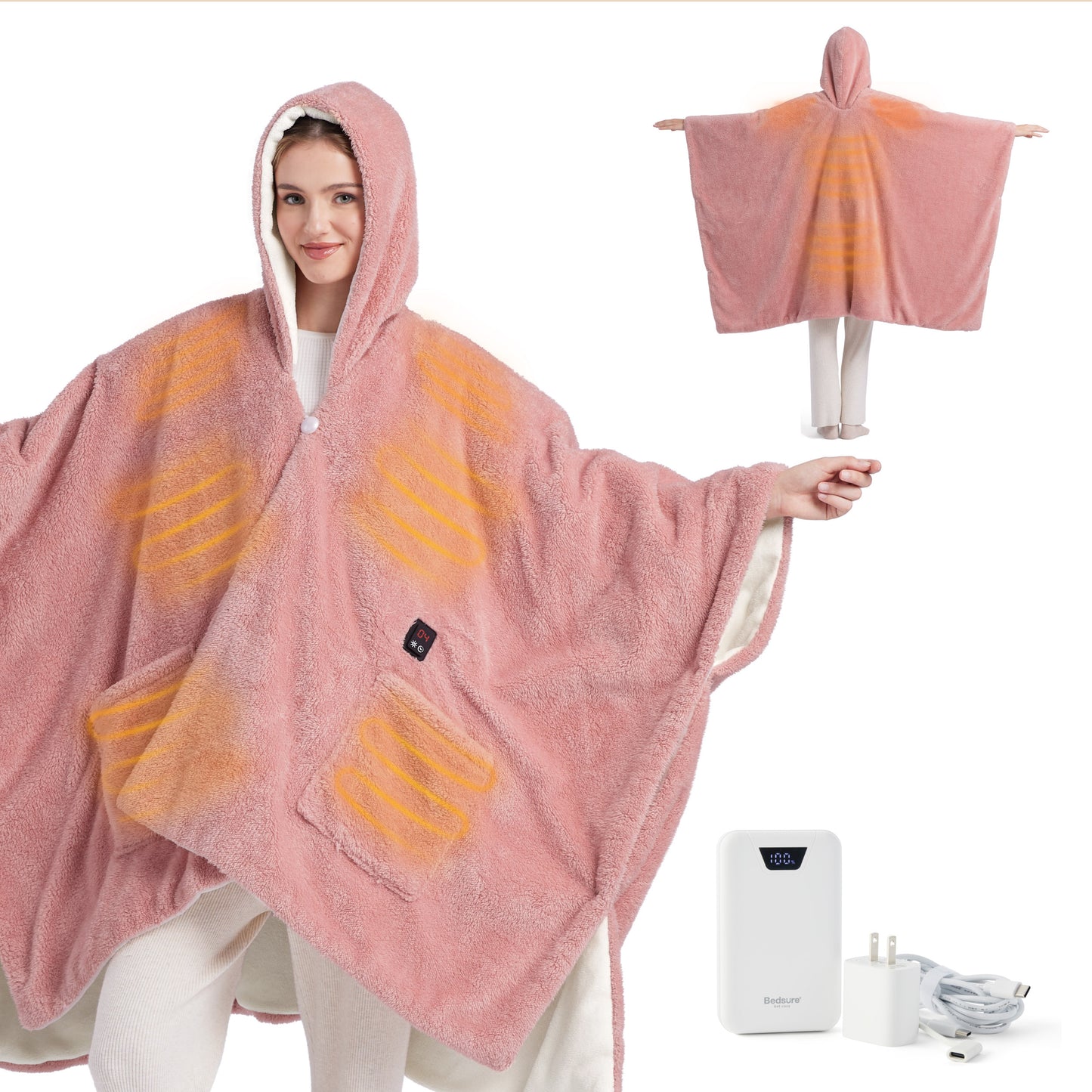 GentleSoft® Heated Shaggy Fleece Blanket Hoodie