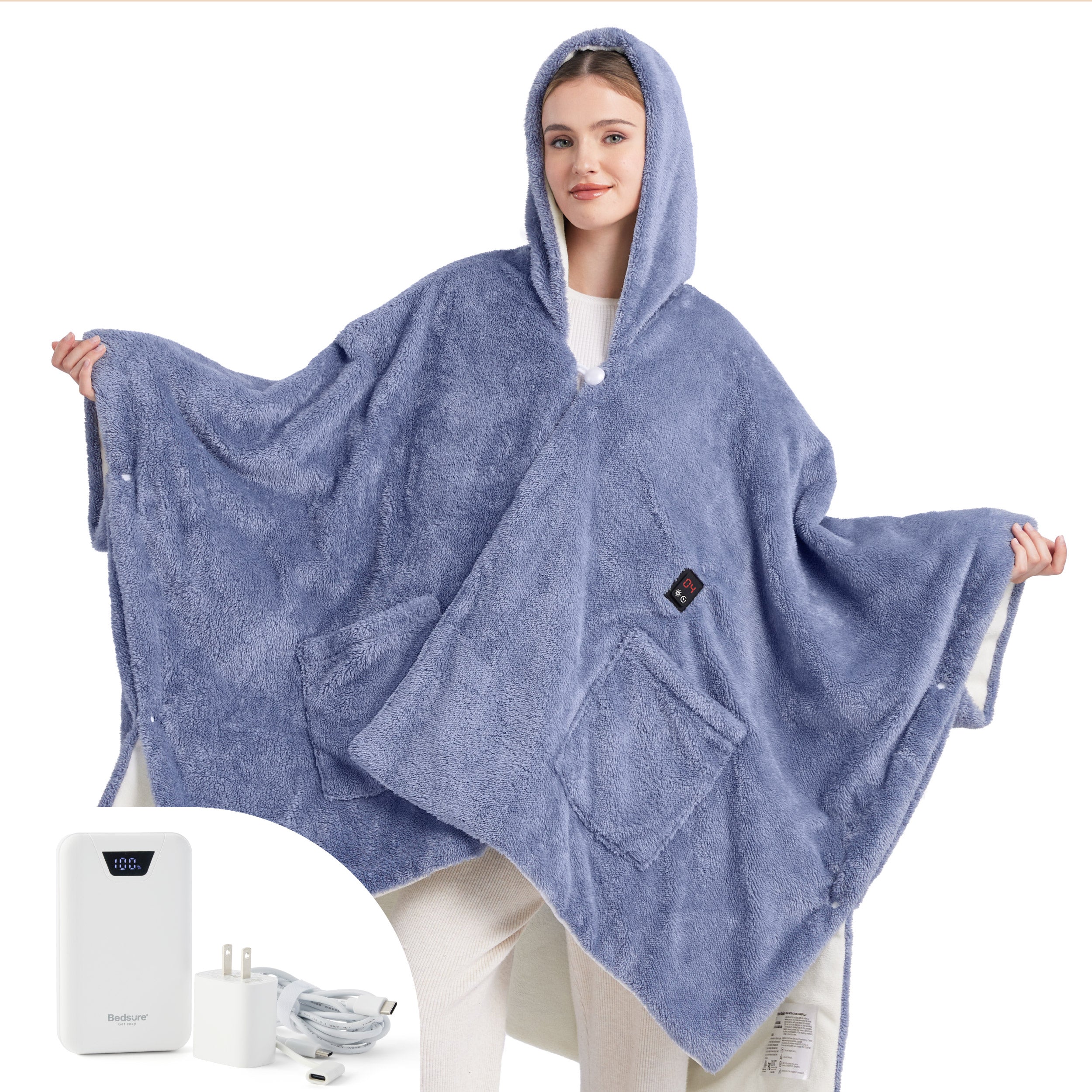 GentleSoft® Heated Shaggy Fleece Blanket Hoodie