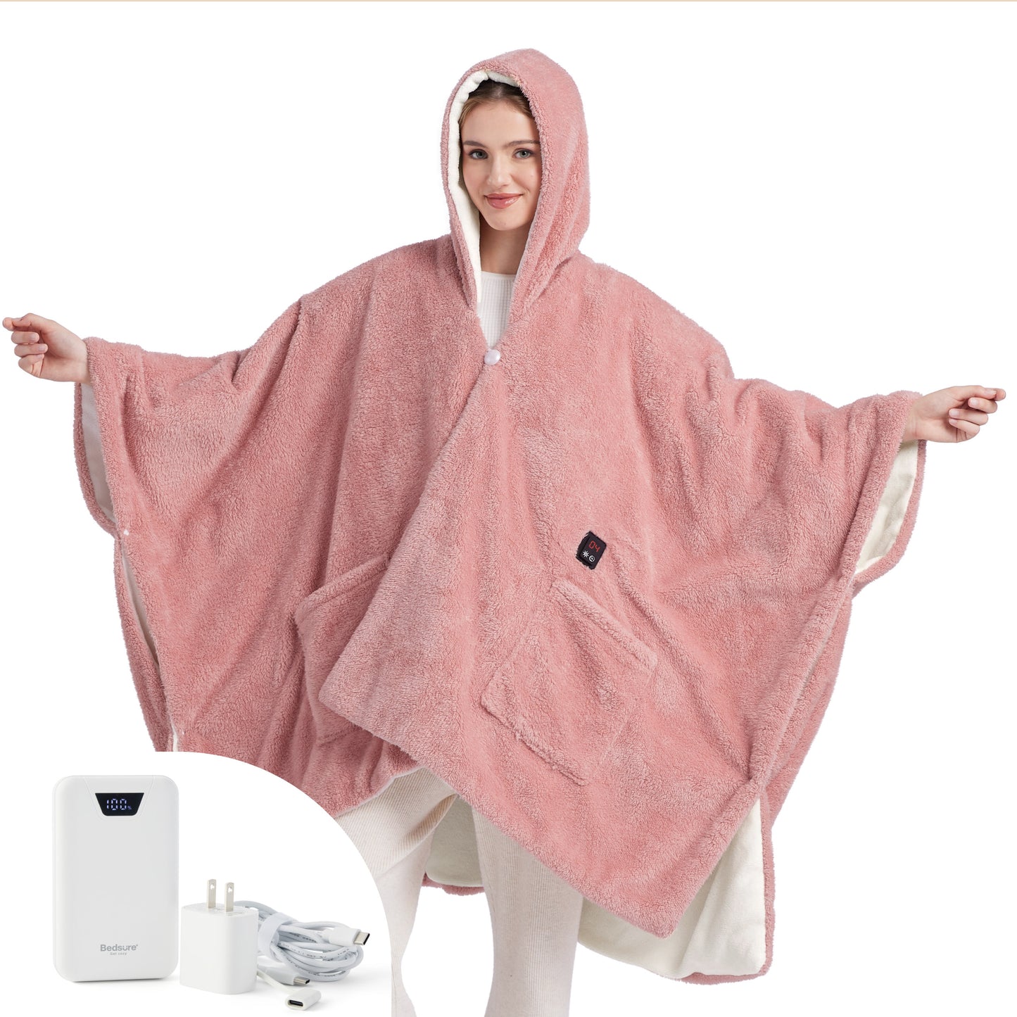 GentleSoft® Heated Shaggy Fleece Blanket Hoodie