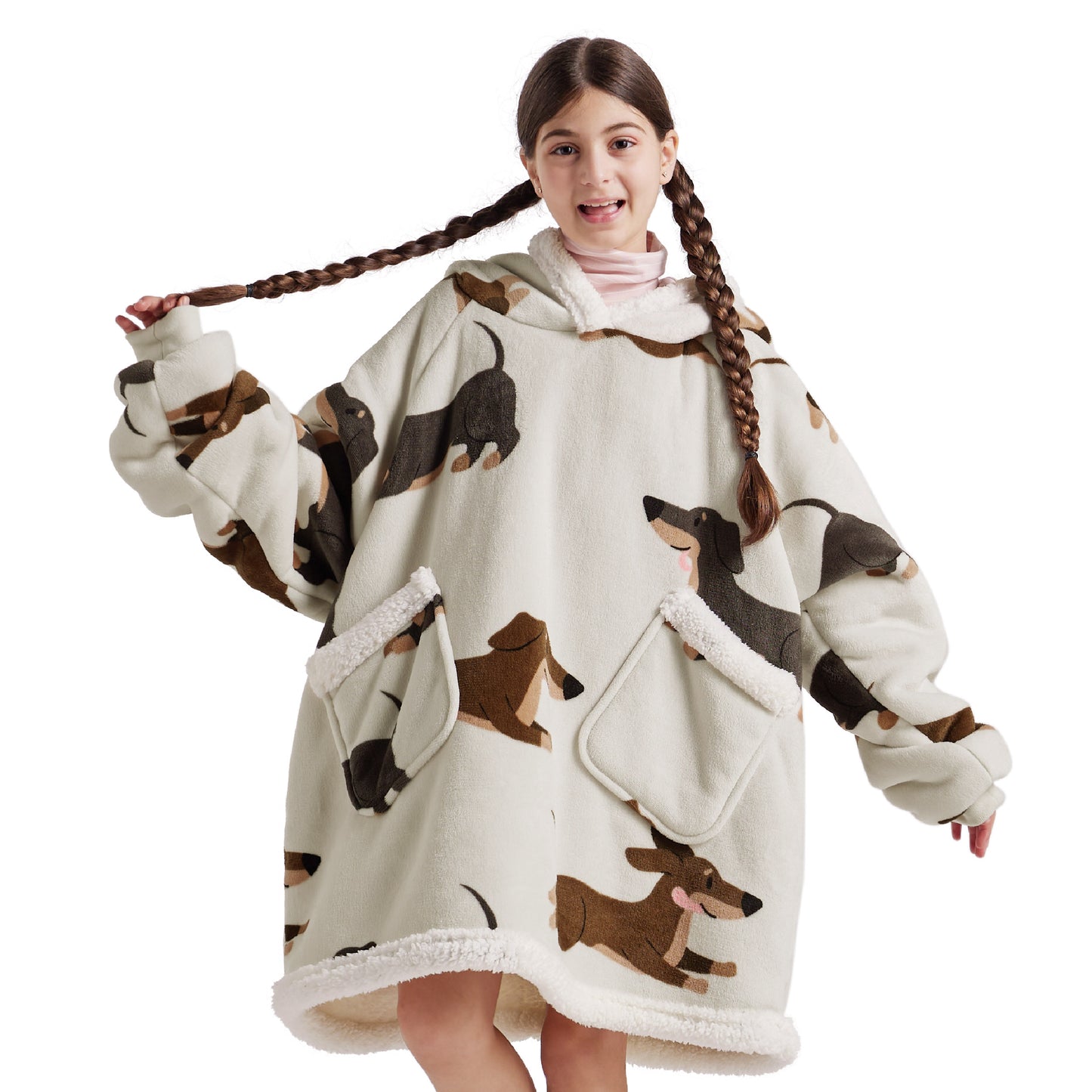 GentleSoft® Sherpa Fleece Printed Short Wearable Blanket Hoodie