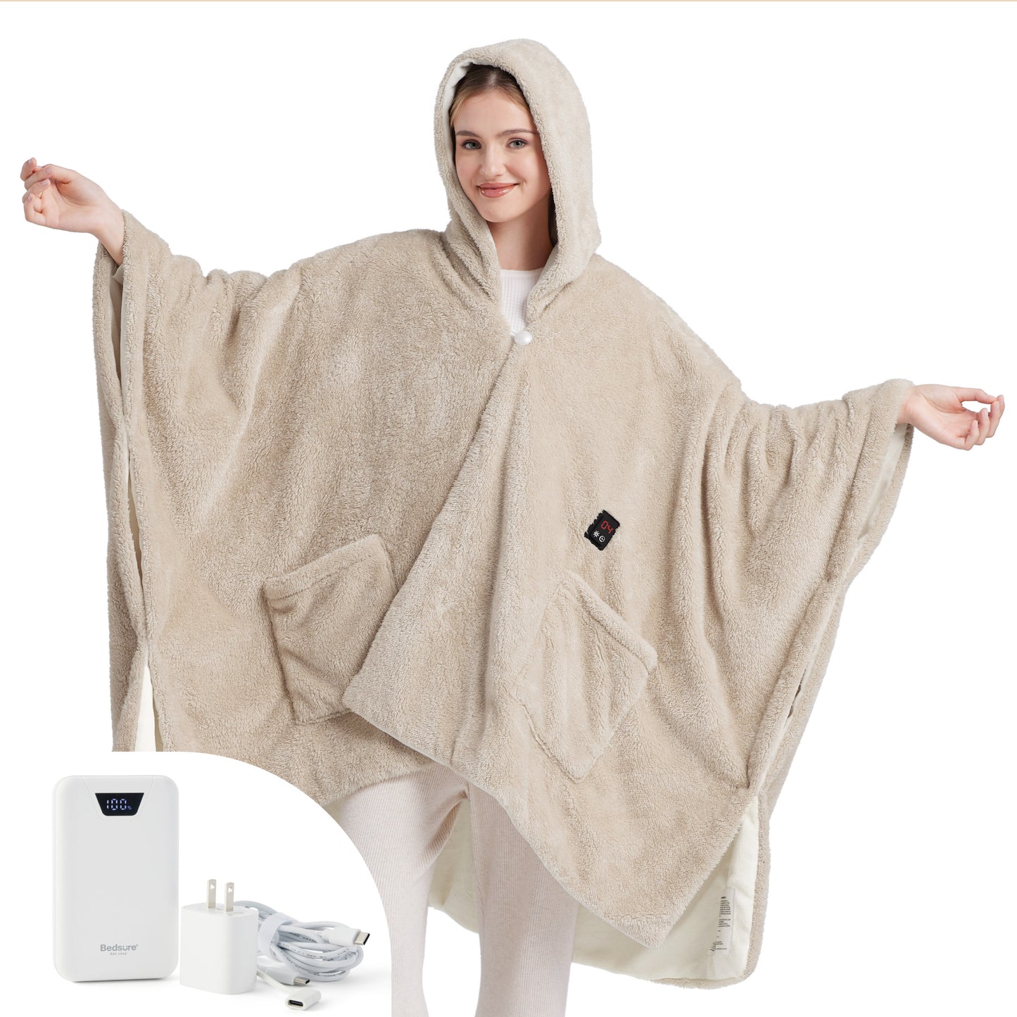 GentleSoft® Heated Shaggy Fleece Blanket Hoodie