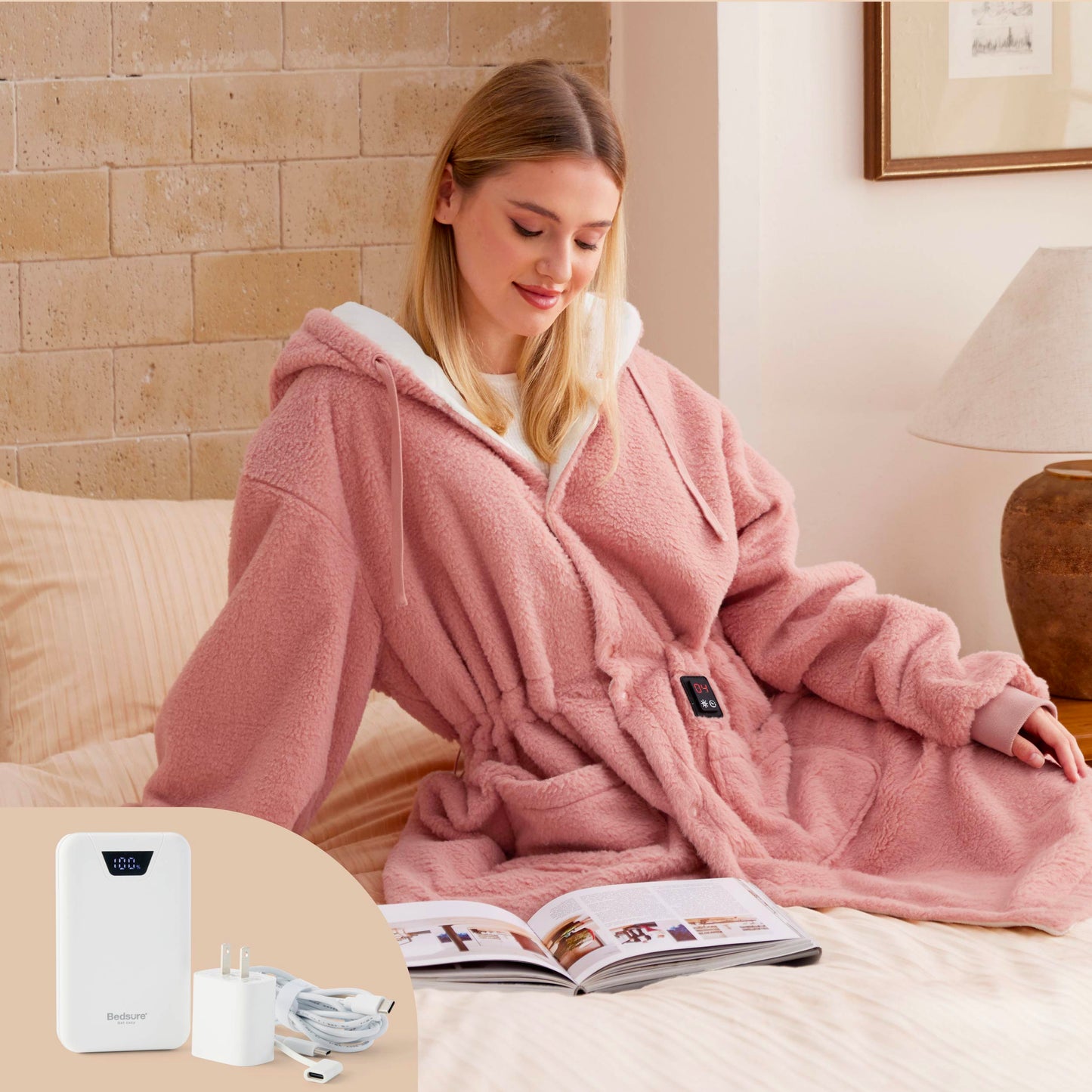 GentleSoft® Heated Faux Cashmere Blanket Hoodie
