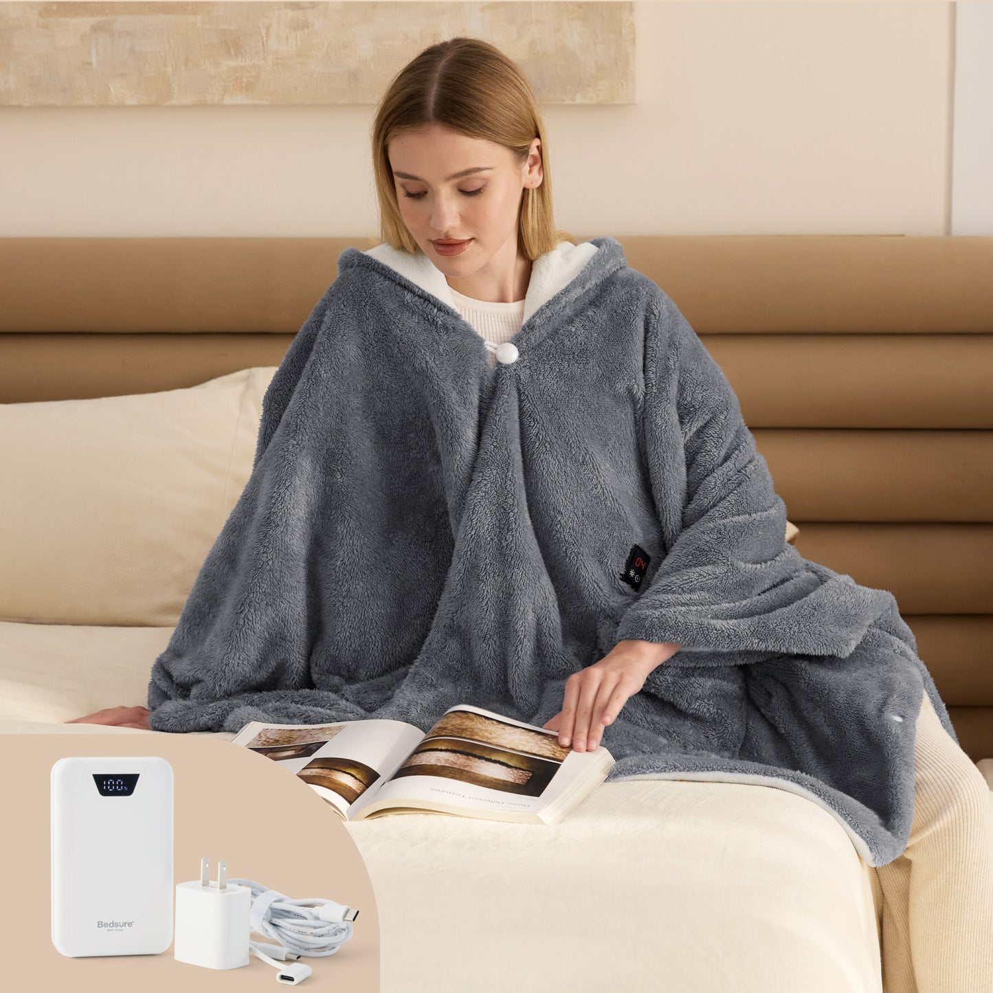 GentleSoft® Heated Shaggy Fleece Blanket Hoodie