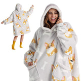 Sherpa Fleece Printed Short Wearable Blanket Hoodie