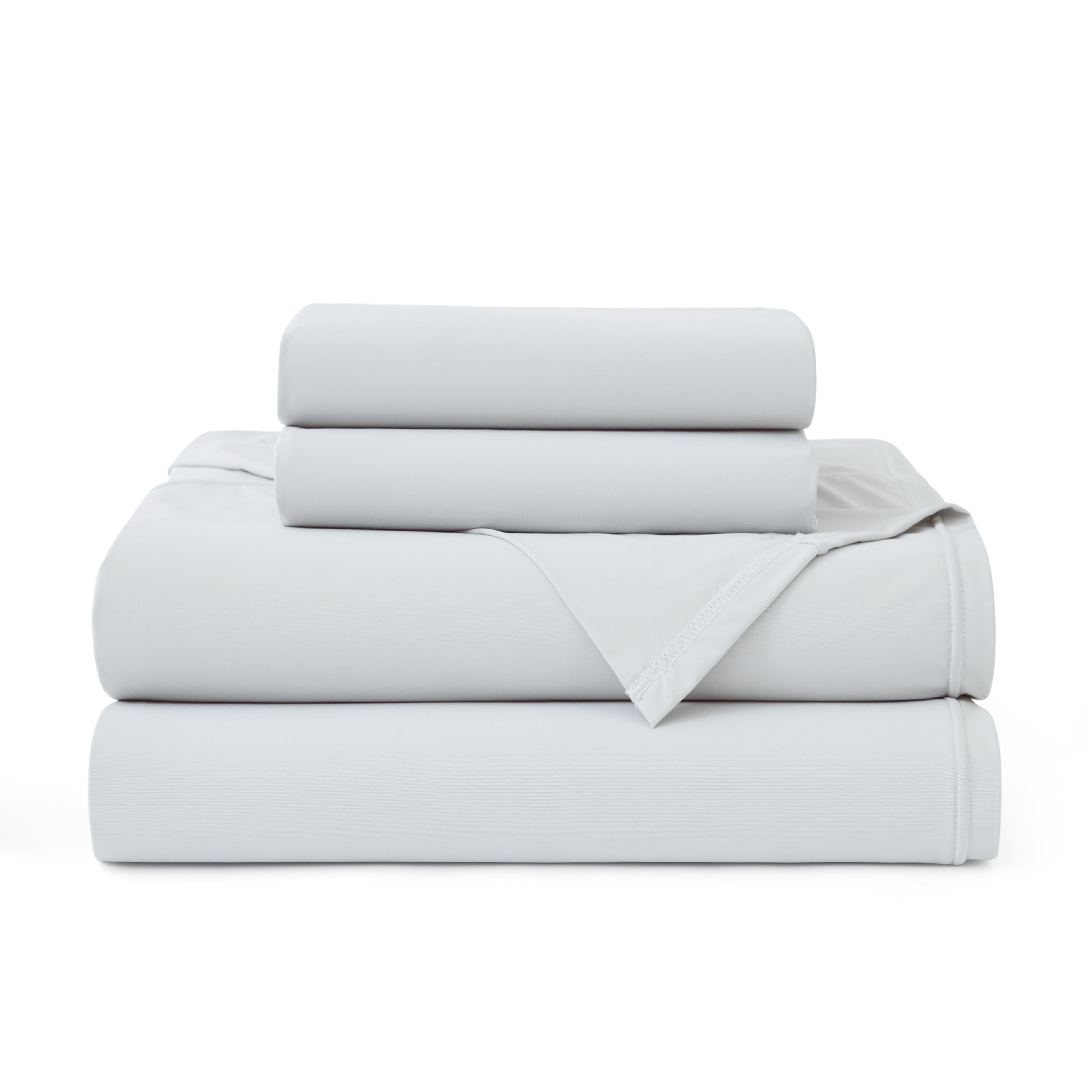 Light gray upgraded cooling sheet set, silver-infused nylon spandex blend