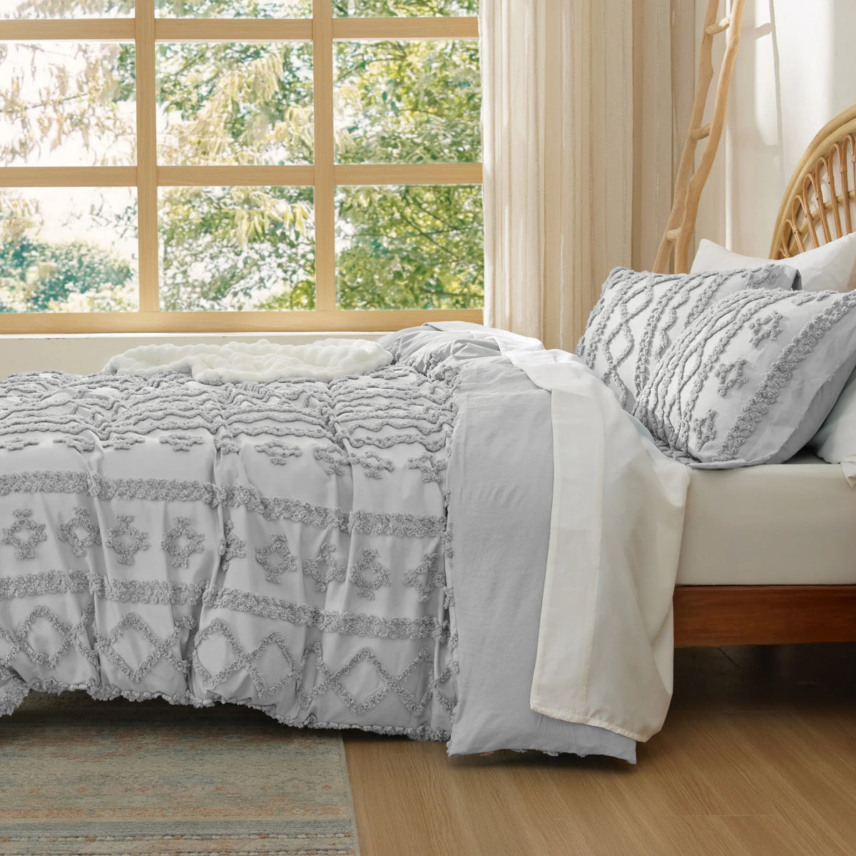 Boho Tufted Embroidery Duvet Cover Set