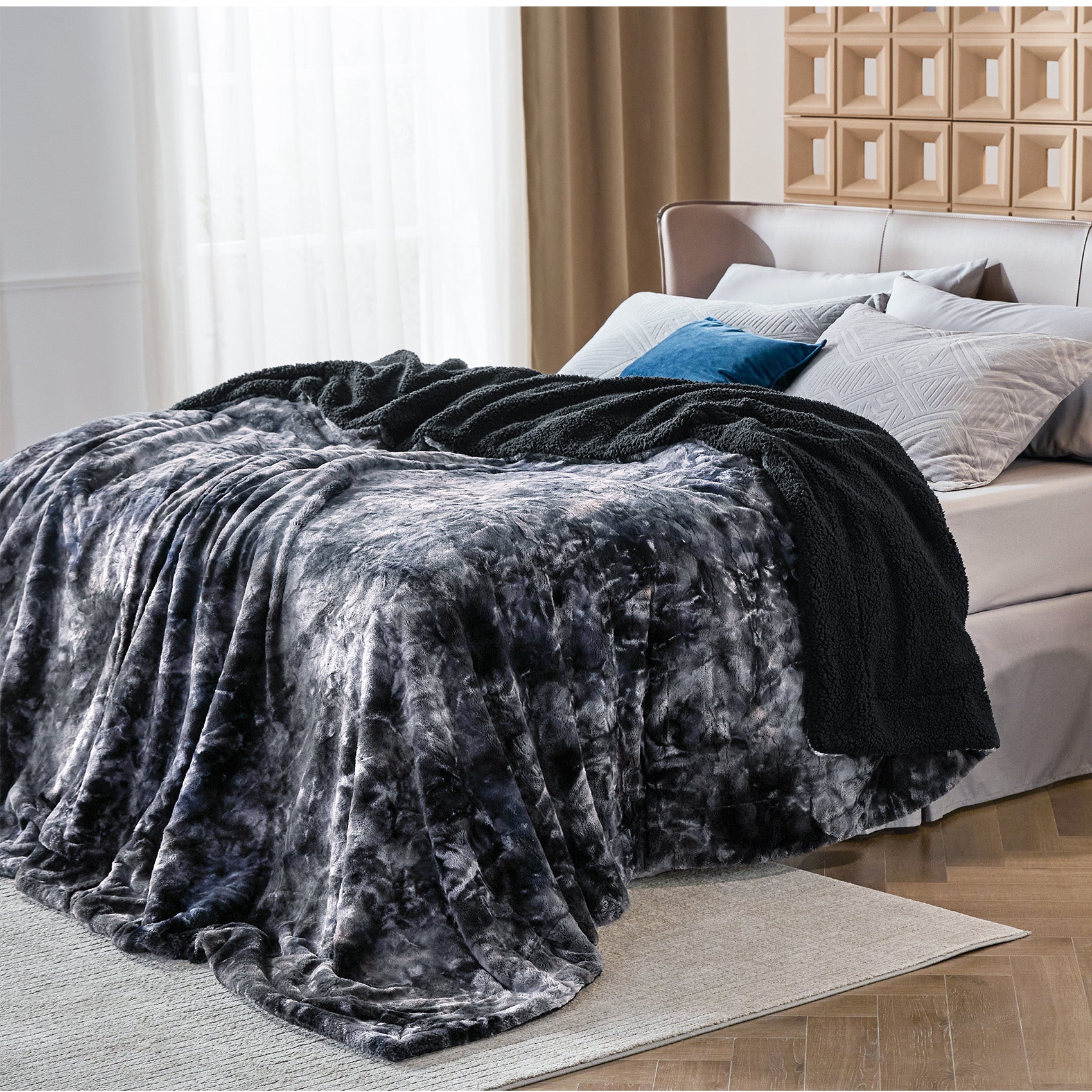 Faux Fur and Sherpa Tie-dye Reversible Blanket