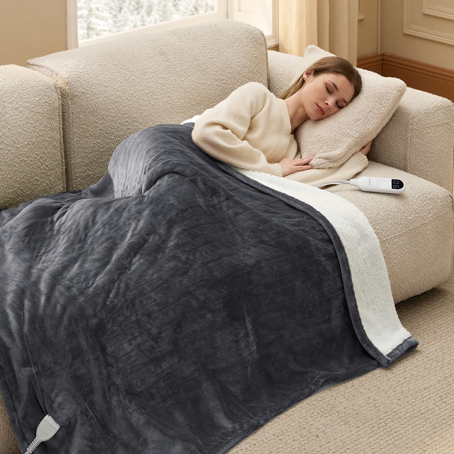 Solid Flannel Heated Blanket