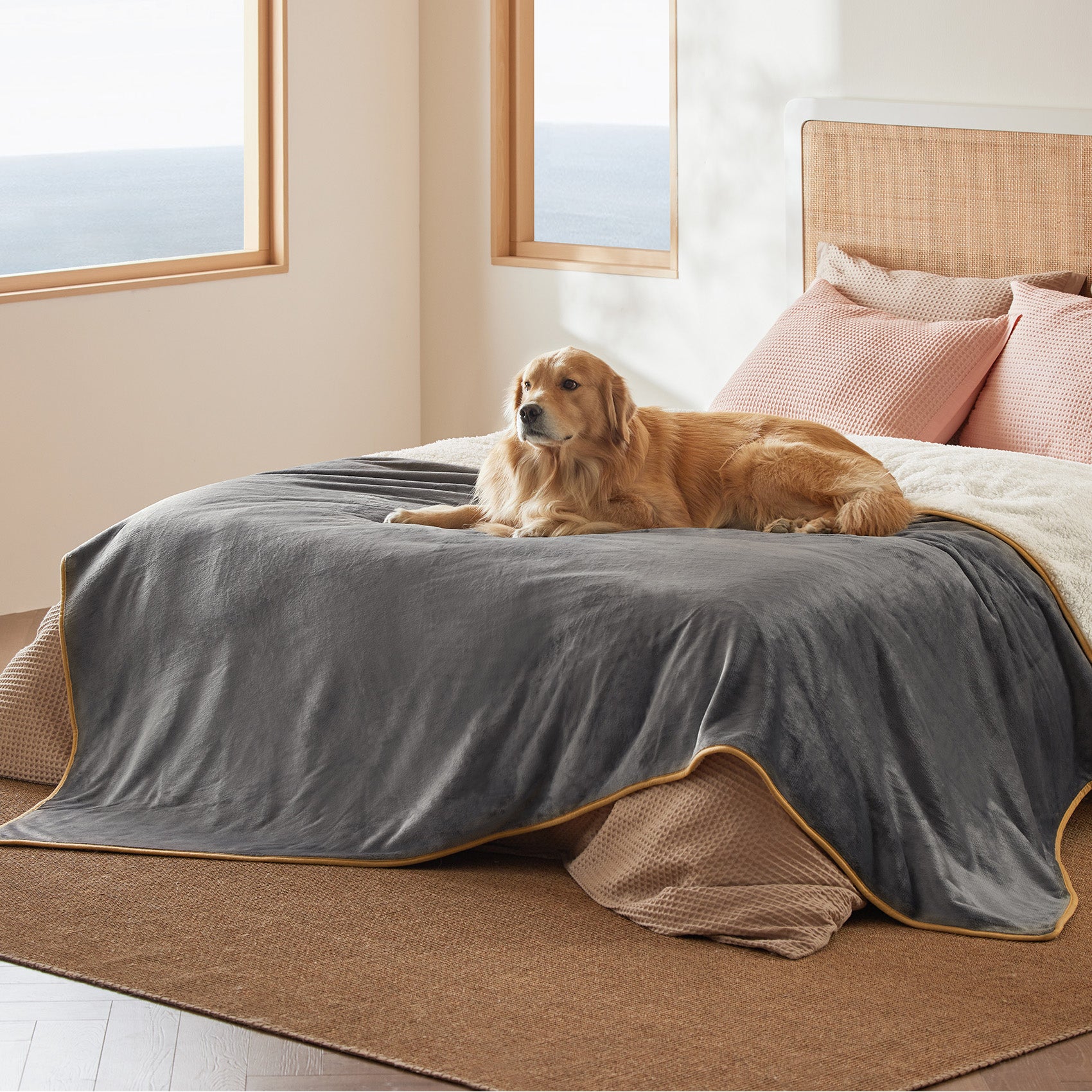 Reversible Sherpa and Microfiber Fleece Dog Blanket