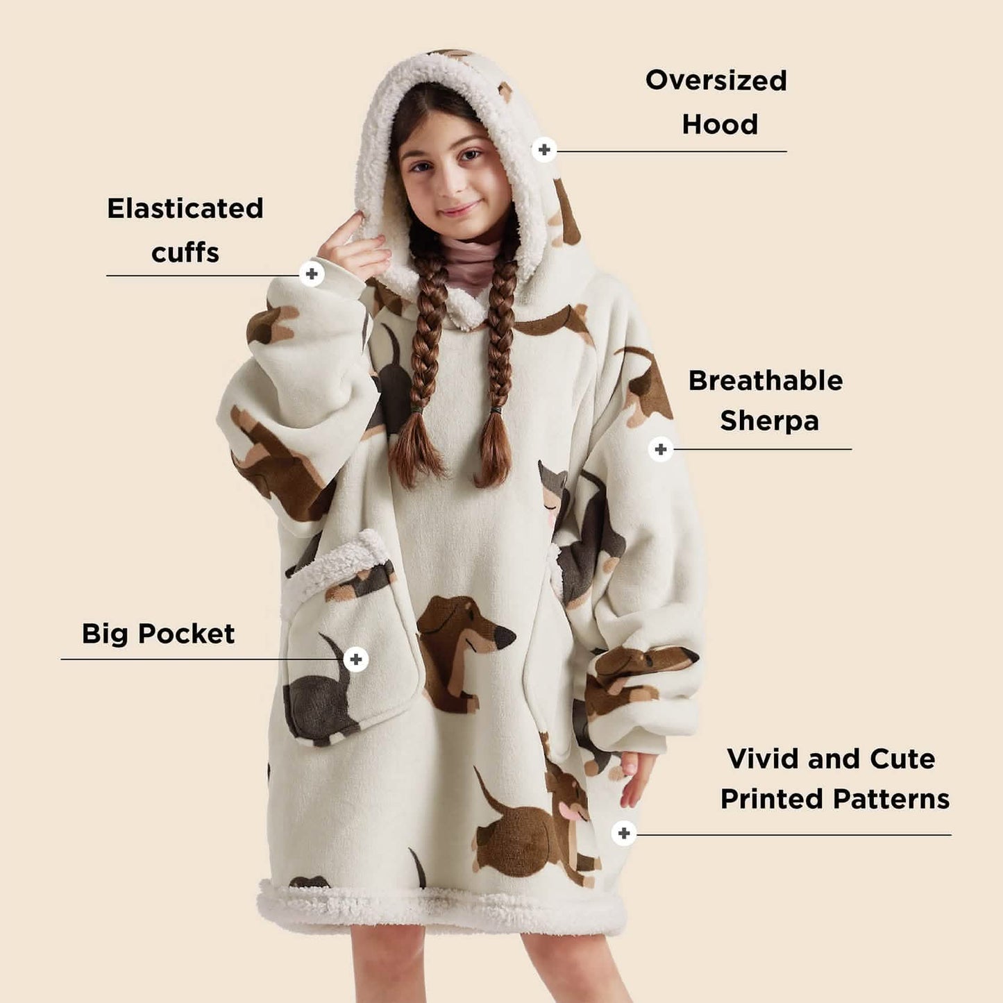Cute Printed Patterns Sherpa Blanket Hoodie Grey