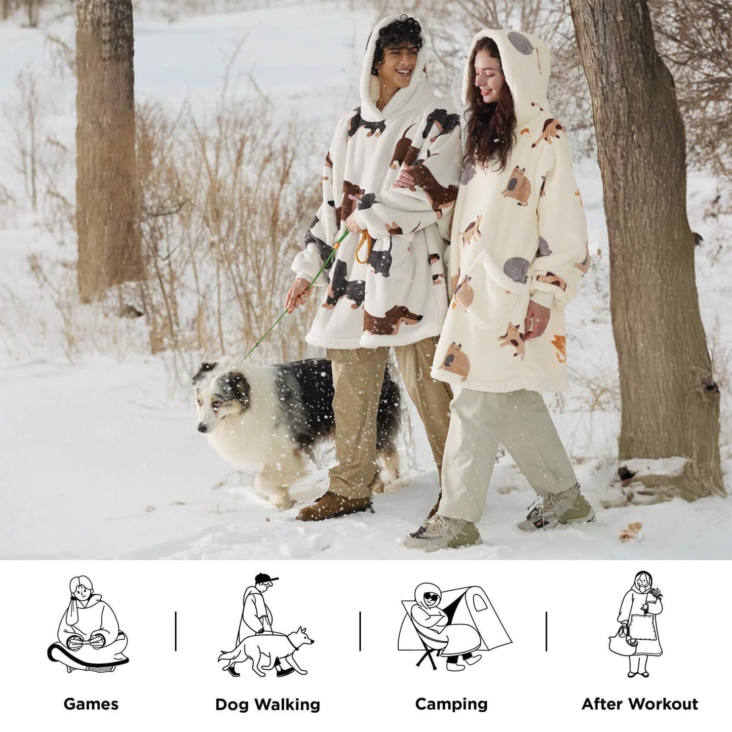 Cute Printed Patterns Sherpa Blanket Hoodie Grey
