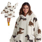 Cute Printed Patterns Sherpa Blanket Hoodie Grey