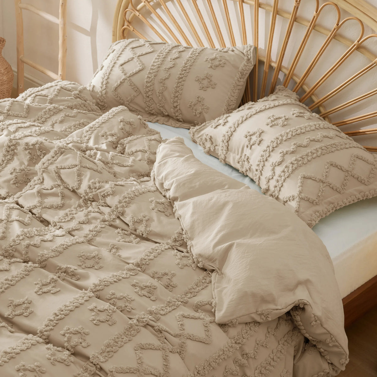Boho Tufted Embroidery Duvet Cover Set