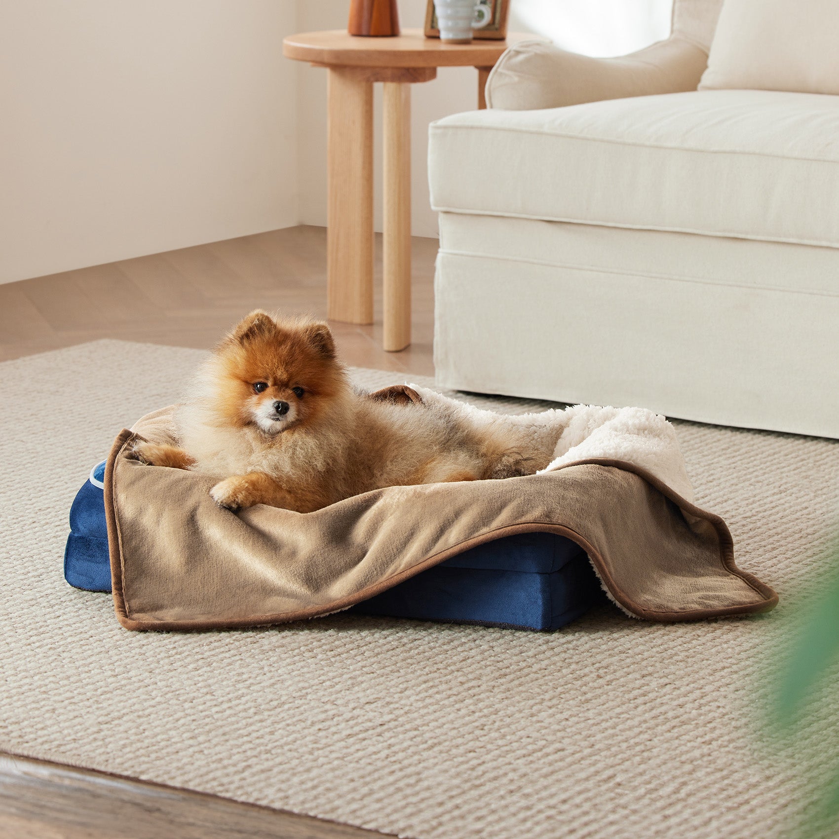 Reversible Sherpa and Microfiber Fleece Dog Blanket