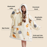 Sherpa Fleece Printed Short Wearable Blanket Hoodie Cat