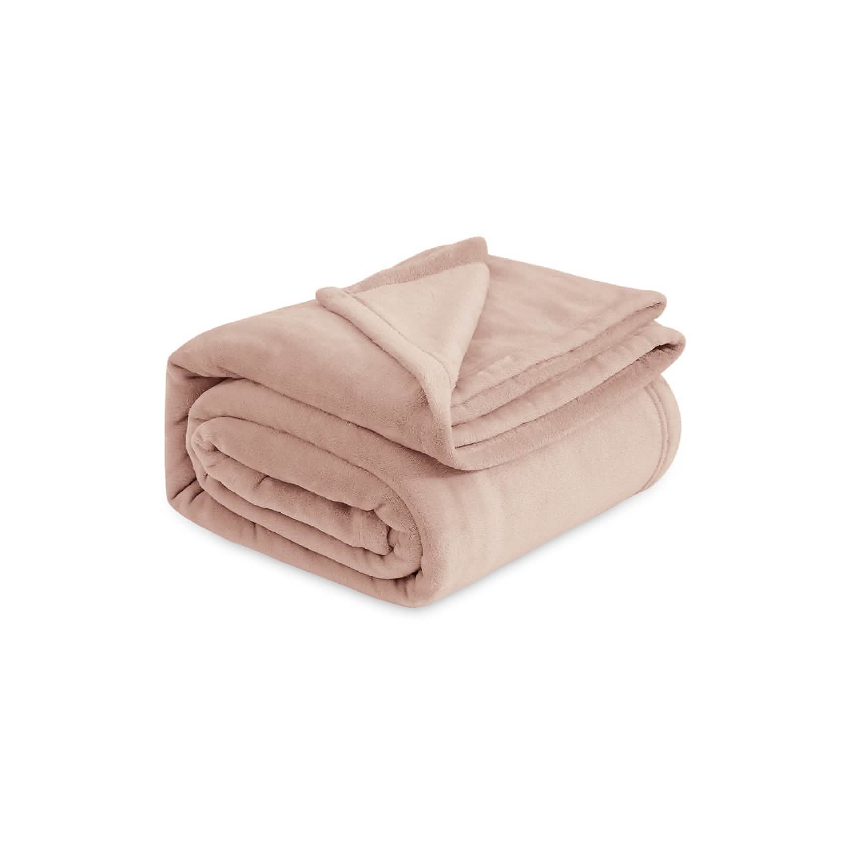 Soft blush pink 300gsm flannel fleece blanket folded