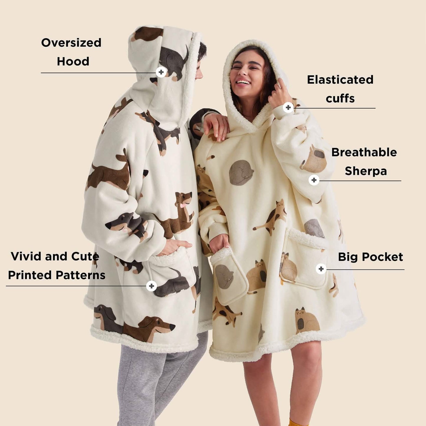 Cute Printed Patterns Sherpa Blanket Hoodie
