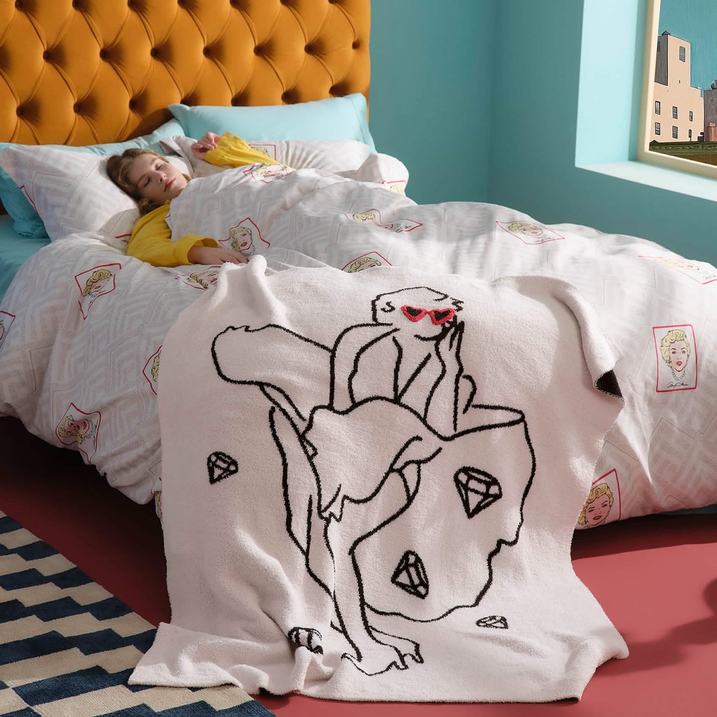 Marilyn Monroe™Feather Yarn Knitted Blanket Dancing Diamonds
