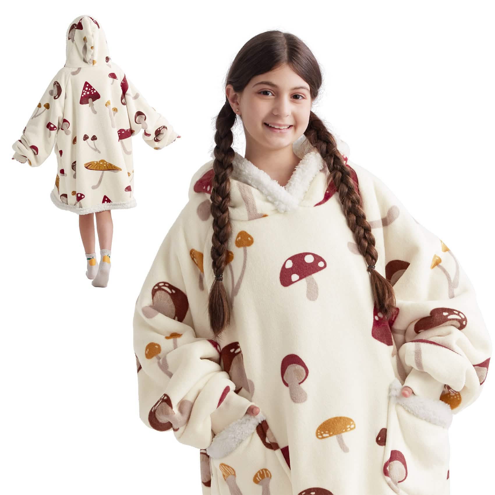GentleSoft™ Cute Printed Patterns Sherpa Blanket Hoodie Beige