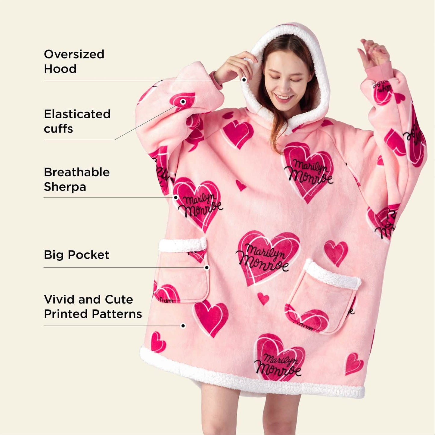 GentleSoft™ Sherpa Fleece Wearable Blanket- Pink Heart