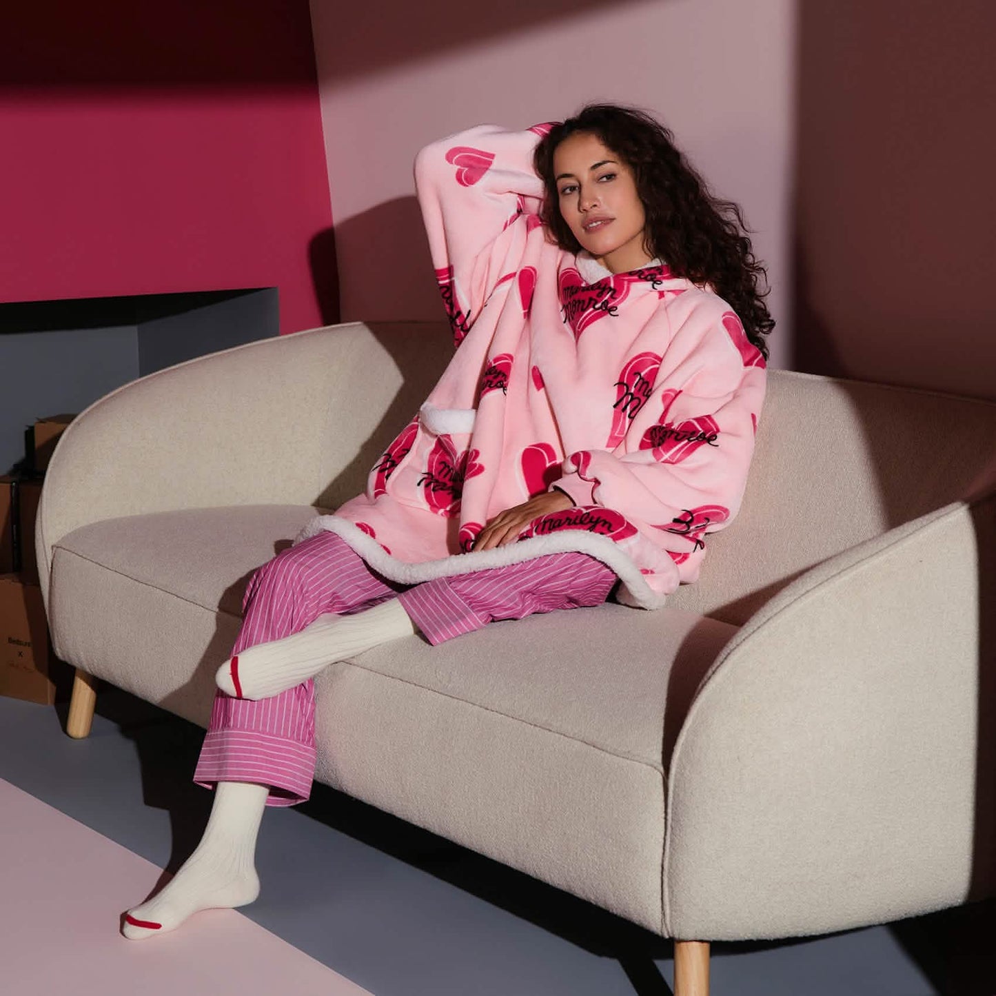 GentleSoft™ Sherpa Fleece Wearable Blanket- Pink Heart
